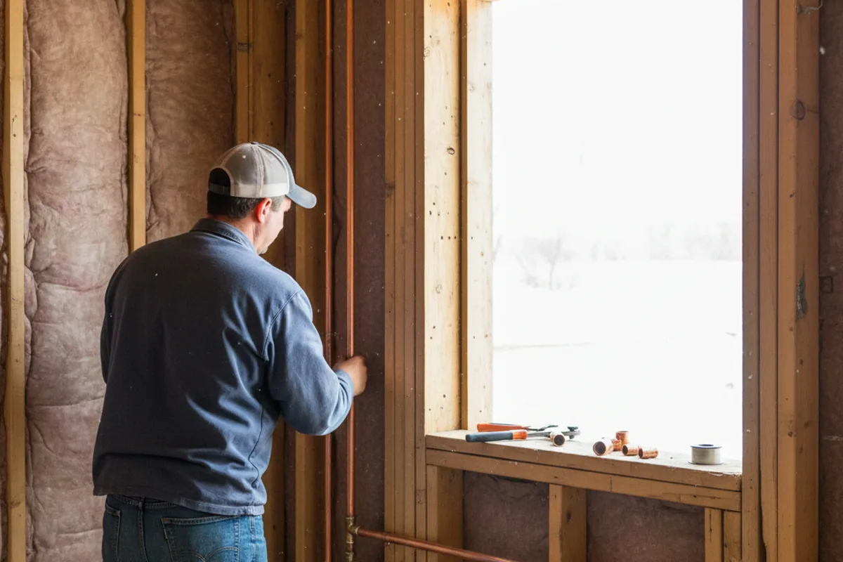 Licensed plumber running new copper supply lines in a Mosheim home